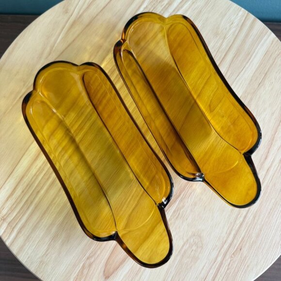 Vintage Indiana Glass Amber Banana Split Dishes Bowls Ice Cream Set Of 4 EUC - Picture 6 of 9